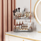2-Tier Corner Bathroom Counter Organizer with Top Toothbrush Holders,Large Makeup Organizer Countertop with Brush Holder,Skincare Organizers Corner,Exquisite Vanity Organizer (Gray, 2 Tier)