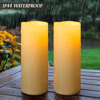 4" x 12" Ivory Large Waterproof Outdoor Flameless Candles Battery Operated LED Flickering Pillar Candles with Remote and Timer for Indoor Outdoor Lanterns, Long Lasting, Set of 2