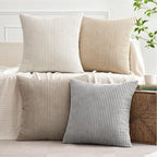 MIULEE Boho Farmhouse Throw Pillow Covers 18x18 Inch Set of 4 Neutral Tan Decorative Cushion Covers Soft Corduroy Nordic Home Decor for Couch Bed Sofa Living Room
