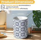Ceramic Kitchen Utensil Holder for Countertop, Embossed Pattern Crock with Kiln-Fired Finish, Counter Organizer for Cooking Tools ,Blue