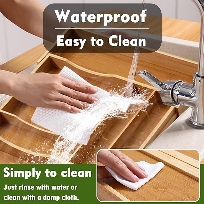 Bamboo Kitchen Drawer Organizer, Expandable Cutlery Tray Utensil Organizer with Grooved Silverware Drawer for Flatware Silverware in Kitchen 8 Slot, Natural, 11.6"-18.9"W, 14.96"H, 1.97"D