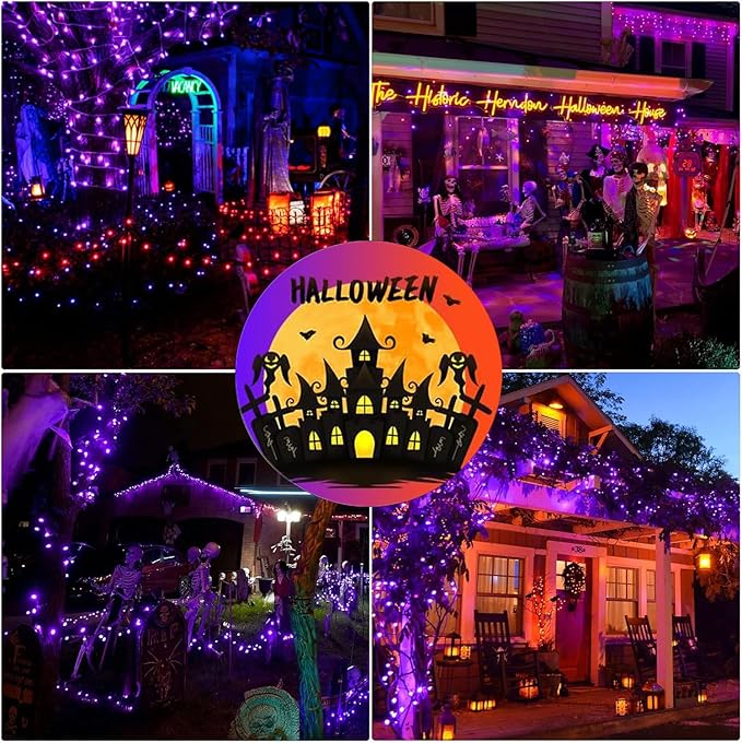 Halloween String Lights Plug in,33FT 100 LED String Lights with 8 Modes & Timer, Halloween Decorations for Party Carnival Supplies, Outdoor Indoor Yard Garden Decor, Purple & Orange