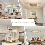 39.3" Dimmable Rectangle LED Crystal Chandeliers,Gold Chandelier Light, 3 Colors Contemporary Pendant Ceiling Light for Dining Room Living Room Kitchen Island Entryway Foyer,with Remote Control
