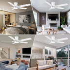 YUHAO 52 Inch Flush Mount White Ceiling Fan with Light and Remote Control.Noiseless,Dimmable,3CCT,6 Speeds Reversible, Low Profile DC Ceiling Fans for Indoor Use