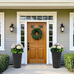 24" Set of 2 Tall Resin Outdoor Planters, Heavy-Duty Resin Flower Pots, Matte Black Leather Grain Finish, Durable & Weather-Resistant, Ideal for Garden, Patio, Yard, Porch, or Indoor Décor