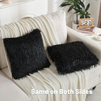 FUTEI Black Decorative Throw Pillow Covers 22x22 Inch Set of 2,Soft Fluffy Faux Feather Texture Cushion Cases,Modern Home Luxury Decor for Couch Bed Living Room