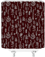 Burgundy Red Botanical Shower Curtain Vintage Herbs Floral Farmhouse Cute Boho Leaves Plant Retro Flowers Bathroom Curtain Set with Hooks(91" Wx70 H)