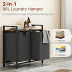 Laundry Basket Organizer, Laundry Hamper with Shelf & 2 Pull-Out Removable Bags, Dirty Clothes Hamper Organizer for Laundry Room Bathroom and Dorm, 2 x 11.8 gallons (44.5L)