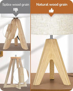 EDISHINE Small Table Lamp, Boho Bedside Lamp with Linen Fabric Shade, Wood Tripod Nightstand Lamp for Nursery, Living Room, Bedroom, Narrow End Table, UL Listed, 14.2 Inch, ON/Off Switch