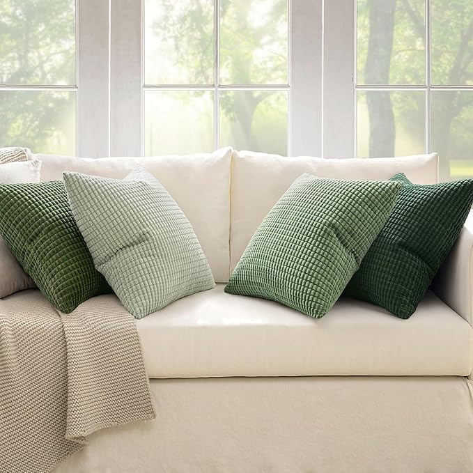 MIULEE Sage Green Pillow Covers 24x24 Inch Set of 4 Boho Farmhouse Home Decor Mordern Nordic Throw Pillows Covers Soft Corduroy for Couch Bed Sofa Living Room Forest Green