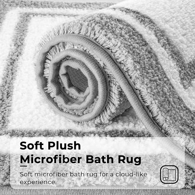 GRANNY SAYS Microfiber Bathroom Rugs Non Slip Washable, Water Absorbent Bath Mats for Tub Non Slip, Soft Bath Mats for Bathroom Floor & Shower, Long Bath Rug, 24" x 36", Grey Rug