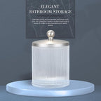 Glass Jar with Metal Lid for Bathroom Organization, Clear Apothecary Jar for Cotton Balls, Q Tips, and Small Accessories, Stylish Bathroom Storage Container Nickel, Clear