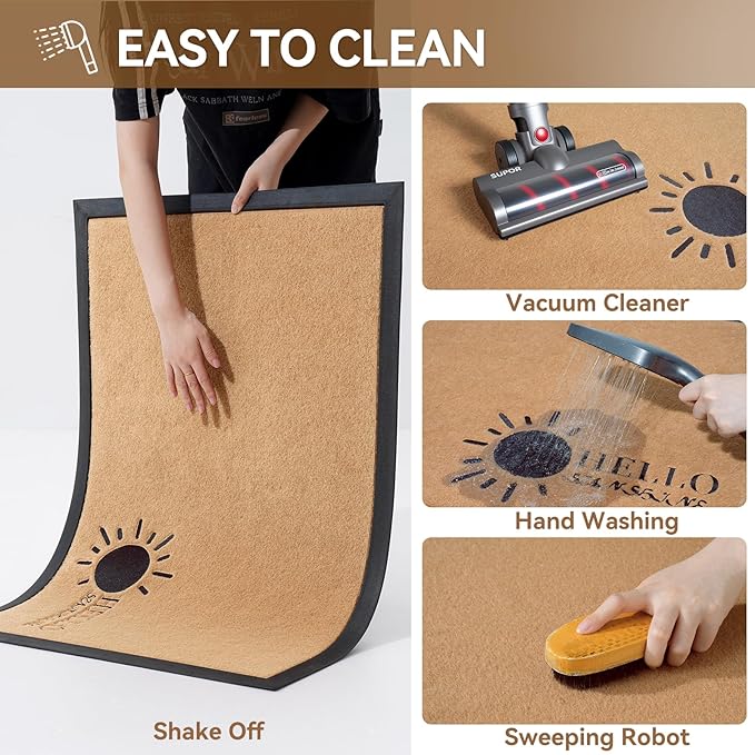 Dirt Trapping Outdoor Welcome Mats, 17x30 Durable Non-Slip Door Mat Outside Entrance, Low Profile Easy Clean Doormat for Patio Porch Front Indoor Entryway, Brown