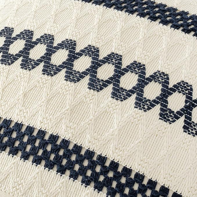 MIULEE Set of 2 Navy Blue Boho Decorative Lumbar Pillow Covers 12x20 Inch Farmhouse Rustic Couch Throw Pillows Modern Cotton Cushion Covers Retro Cute Macrame Woven Home Decor for Bed Sofa Chair