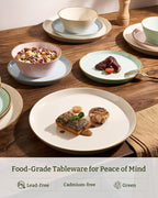 Famiware Saturn Dinnerware Sets, Plates and Bowls Sets for 4, 12 Pieces Stoneware Dish Set - Chip and Scratch Resistant, Microwave and Dishwasher Safe Tableware Set, Multi-color with Rim