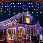 50FT 504 LED Outdoor Christmas Lights - 112 Ice Drops, 12 Pro Modes with Timer Memory & Brightness, Waterproof Hanging Ice String Light for Holiday Wedding Garden Fence House Decor (Multicolor)