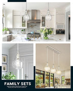 TENGXIN 3-Light Pendant Lights for Kitchen Islands - 6 Inch Brushed Nickel with Striped Glass. Farmhouse Style, Ideal for Dining Rooms and Bedrooms, Model TXPLBN12-3.