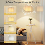 ROTTOGOON Floor Lamp with Table, End Table Lamp with Remote Control and Charging Station(USB & Type-C & AC Port), 4 Color Temperatures, Floor Lamps for Living Room, Bedroom and Home Office,White