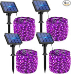4 Pack Solar String Lights Outdoor - 320LED 132FT Halloween Solar Fairy Lights Outside Waterproof, 8 Modes Purple Solar Powered Twinkle Lighting Decorations for Tree Garden Yard Spooky Patio Party