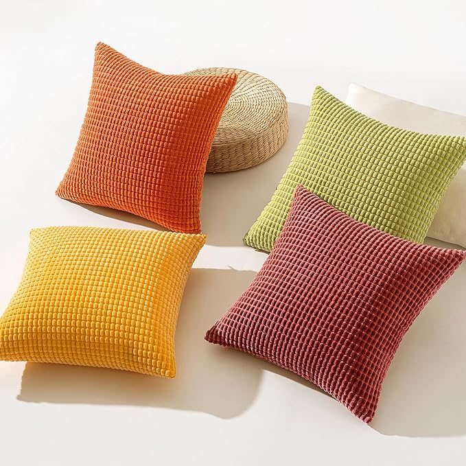 MIULEE Fall Decorative Pillow Covers 18x18 Inch Set of 4 Burnt Orange Green Gradient Series Boho Farmhouse Home Decor Couch Throw Pillows Summer Modern Corduroy Pillowcases for Sofa Living Room Bed