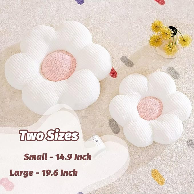 Flower Pillow, Cute Daisy Decorative Pillow for Bed, Soft Home Decor Floor Seating Cushion (White, 19.6 Inches)