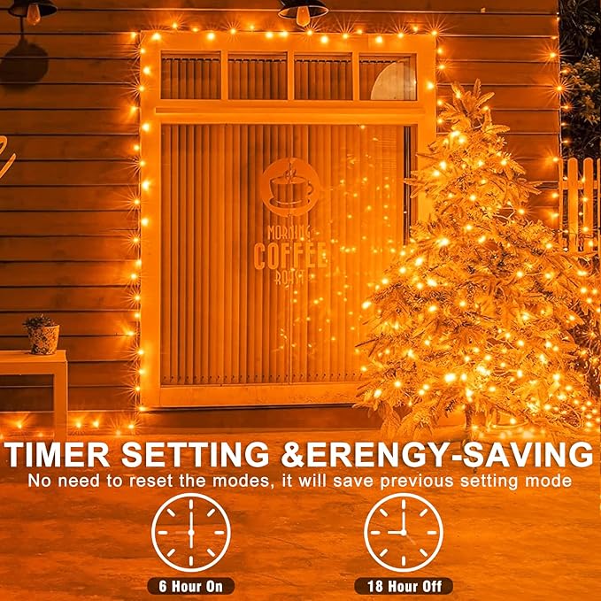 600 LED Orange Lights for Halloween, 197 FT Halloween Lights Indoor Outdoor Clear Wire with 8 Modes, Plug in Waterproof Orange String Light for Christmas Tree Party Thanksgiving Decorations