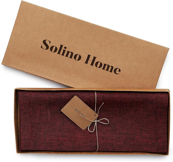 Solino Home Linen Table Runner 132 Inches Long - Athena, 100% Pure Linen Red Garnet 14 x 132 Inch Table Runner for Dining, Fall, Autumn, Thanksgiving, Holiday