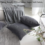 Home Brilliant Set of 2 Throw Pillow Covers Soft Velvet Corduroy Striped Square Cushion Cover for Couch, 50cm, 20 x 20 Inch, Dark Grey