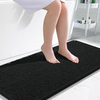 OLANLY Bathroom Rugs 47x24, Extra Soft Absorbent Chenille Bath Rugs, Rubber Backing Quick Dry, Machine Washable Bath Mats for Bathroom Floor, Tub and Shower, Home Decor Accessories, Black