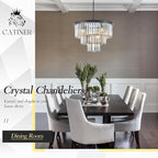 Modern Smoke Gray Crystal Chandeliers, Black 20” Round Chandelier 3 Tiers 7 Lights Luxury K9 Crystal Ceiling Pendant Light Fixture for Dining Room Foyer Bedroom Closet