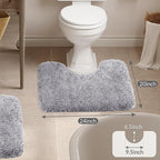 Walensee Bathroom Contour Rug (20x24, Grey) Non Slip Bath Mat for Water Absorbent Soft Microfiber Shaggy Machine Washable U Shape For Toilet