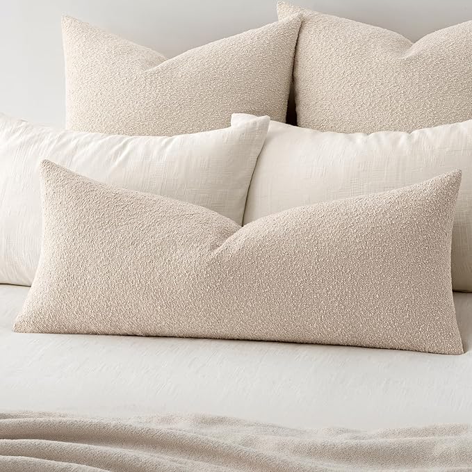 MIULEE Textured Boucle Throw Pillow Cover Neutral Accent Solid Lumbar Pillow Case Decorative Soft Pack of 1 Couch Cushion Chair Sofa Bedroom Livingroom Home Decor,36x14 Inch