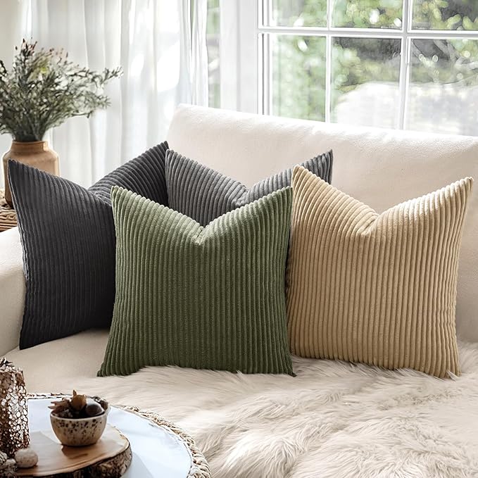 MIULEE Pack of 2 Pillow Covers Soft Soild Decorative Square Throw Pillow Covers Set Cushion Cases Pillowcases for Sofa Bedroom Car 18 x 18 Inch 45 x 45 Cm Olive Green