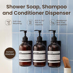 MaisoNovo Shampoo and Conditioner Dispenser - Shower Soap Dispenser Wall Mounted - 16.9 fl oz Set of 3 Amber Plastic Bottles Black Pump - 3 Chamber No Drill