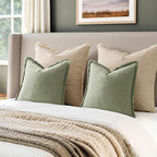 EMEMA Linen Fringe Throw Pillow Covers Set of 2 Boho Farmhouse Accent Decorative Pillowcase with Tassels for Couch Sofa Bed Living Room Home Decor 18x18 Inch,Sage Green