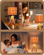 EDISHINE Small Table Lamp, Wooden Tripod Nightstand Lamp with Bark Linen Shade, Farmhouse Bedside Lamp for Nursery, Bedroom, Kids Room, Office, Reading Desk, 14.2 Inch, E26 Socket, ON/Off Switch