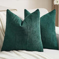 FUTEI Dark Green Chenille Decorative Throw Pillow Covers 24x24 Inch Set of 2,Soft Embossed Striped Textured European Cushion Case,Modern Home Decor for Couch Bed Living Room