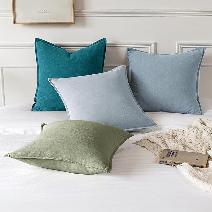 MIULEE Decorative Linen Pillow Covers 18x18 Inch Sage Green Boho Farmhouse Neutral Couch Throw Pillows for Bed Pack of 2 Accent Modern Pillowcase Summer Sofa Livingroom Home Decor