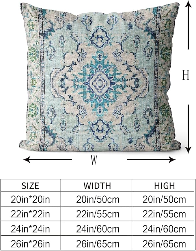 Snycler Boho Throw Pillow Covers 22x22 inch Set of 2 Teal Blue Boho Rug Carpet Double Sided Pattern Cotton Soft Pillow Case Cushion Cover Pillowcase for Couch Sofa Bed Decorative