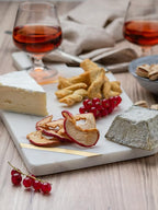 Cork & Mill Marble Cheese Board for Charcuterie, Large Decorative Stone Cutting Board, 15" Long Charcuterie Tray, Unique Gold and White Decorative Meat and Cheese Serving Tray with Handle