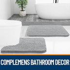 OLANLY Bathroom Rugs 47x17, Extra Soft Absorbent Chenille Bath Rugs, Rubber Backing Quick Dry, Machine Washable Bath Mats for Bathroom Floor, Tub and Shower, Home Decor Accessories, Light Grey