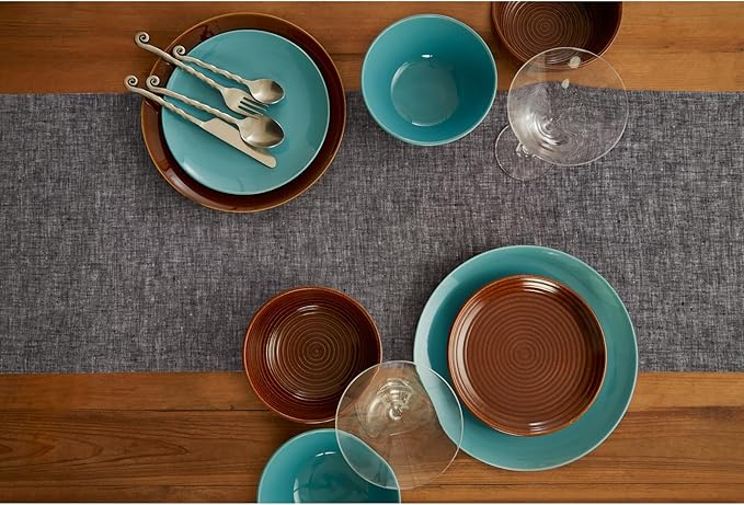 Solino Home Linen Short Table Runner 60 Inches - Athena, 100% Pure Linen Chambray Black Table Runner 14 x 60 Inch Ideal for Dresser and Coffee Tables - Halloween, Thanksgiving, Holiday