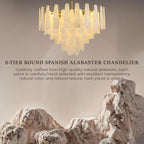 Alabaster Round Chandelier, 32 In 92 PCS Natural Spanish Marble Stone Texture Chandelier, 6-Tiers Modern Luxury Brass Chandeliers for Dining Room, Living Room, Bedroom, Entryway, Foyer(Bulbs Included)