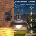 2-Pack Gooseneck Outdoor Light Fixtures, Farmhouse Barn Lights for Porch, Industrial Brown Exterior Wall Sconce for Garage, Patio, E26 Base Anti-Rust for Garage Frontdoor Entryway Doorway