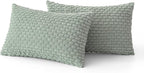 MIULEE Pack of 2 Decorative Lumbar Throw Pillow Covers 12x20 Inch Soft Boho Striped Textured Corduroy Pillow Covers Modern Farmhouse Home Decor for Couch Bed Sofa Living Room Greyish Green