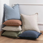 Woaboy Decorative Linen Fringe Throw Pillow Covers Boho Farmhouse Soft Cushion Covers Accent Pillowcases with Tassels for Living Room Couch Sofa Bed Chair,22x22 Inch Set of 2,Blue