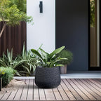 Kante 12.5" Dia Round Fluted Planter with Surface Indentations, Large Flower Pot with Drainage Hole for Indoor & Outdoor Plants, Charcoal Finish with Warm Brown Interior