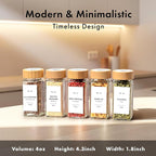 Square Spice Jars with Bamboo Wooden Lid (Pack of 24) Spice Jars with Shaker Insert and 240 Labels - Bamboo Lid Glass Container for Spice Organisation [4.3 in × 1.8 in]