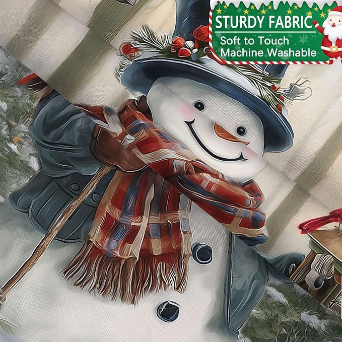 Vintage Christmas Snowman Shower Curtain, Retro Rustic Farmhouse Winter Forest Shower Curtains for Bathroom, Cute Xmas Snowman Holiday Bath Accessories with 12PCS Hooks, 72X72IN