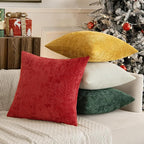 MIULEE Christmas Pack of 4 Couch Throw Pillow Covers 16x16 Inch Christmas Red/Green Soft Decorative Chenille Pillow Covers Farmhouse Accent Cushion Covers for Boho Home Decor Sofa Bedroom Living Room